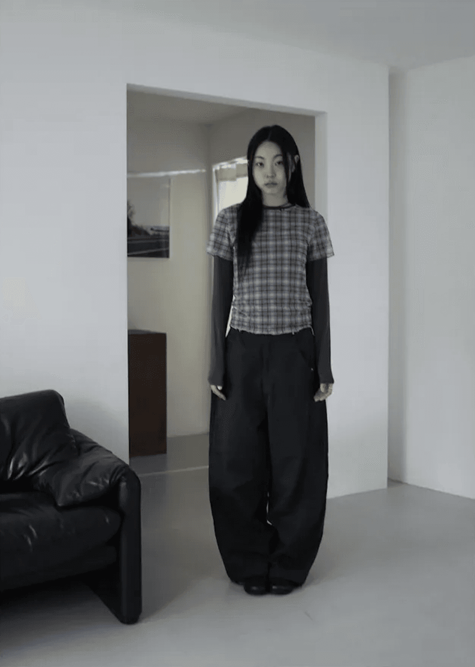 여름 한국 디자인 레트로 체크무늬 망사 프린트 반팔 볼륨 측면 티셔츠 맨위 일본식 소녀 체크무늬 상세 이미지 21