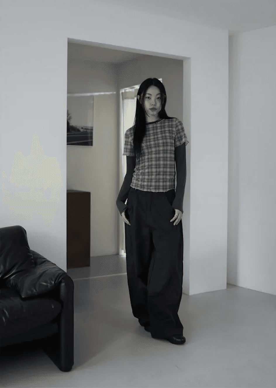 여름 한국 디자인 레트로 체크무늬 망사 프린트 반팔 볼륨 측면 티셔츠 맨위 일본식 소녀 체크무늬 상세 이미지 22