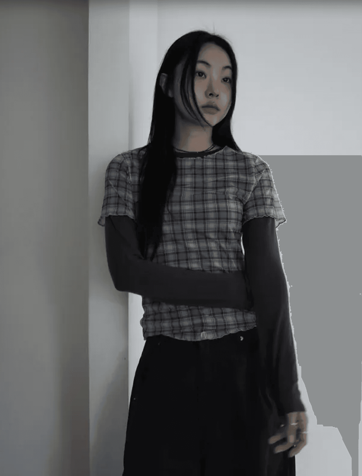여름 한국 디자인 레트로 체크무늬 망사 프린트 반팔 볼륨 측면 티셔츠 맨위 일본식 소녀 체크무늬 이미지 2