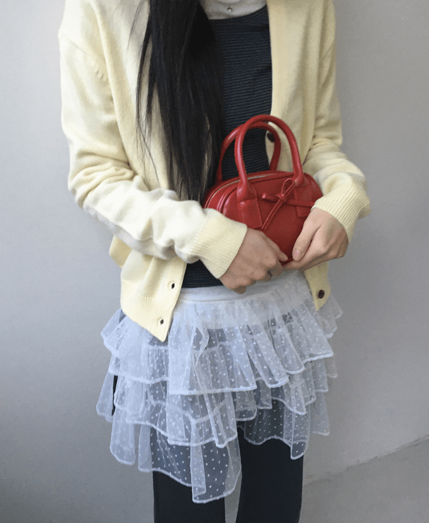 2 색 입력 새로운 한국 귀여운 소녀 도트 무늬 망사 다중 레이어 프릴 패치워크 레이스업 미니 스커트 반신 스커트 상세 이미지 9