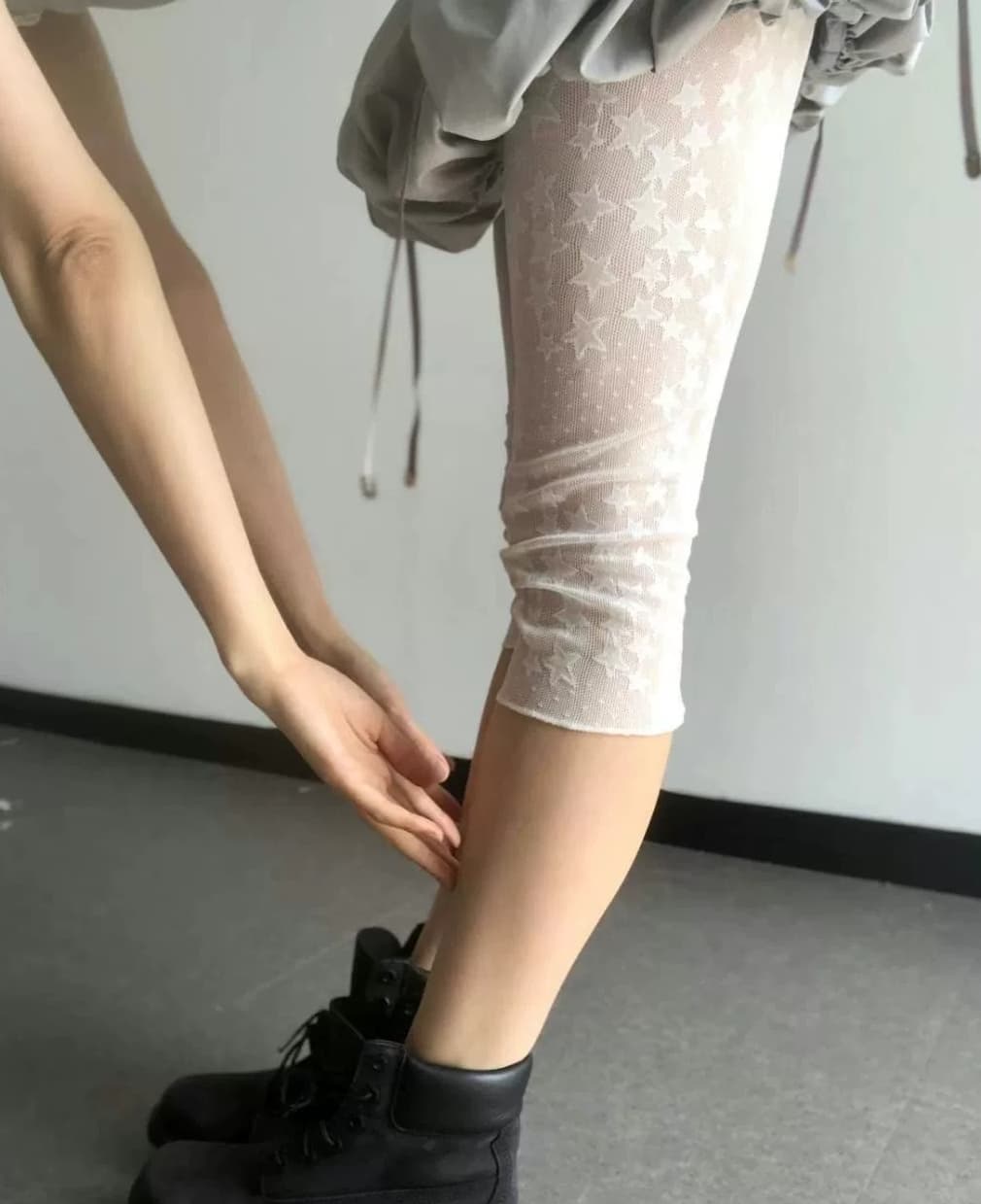 2 색 입력 한국 레트로 밀레니엄 오각형 별 3 차원 자카드 레이스 레깅스 인사이드 가져 가라. 7 분 바지 일본식 상세 이미지 17