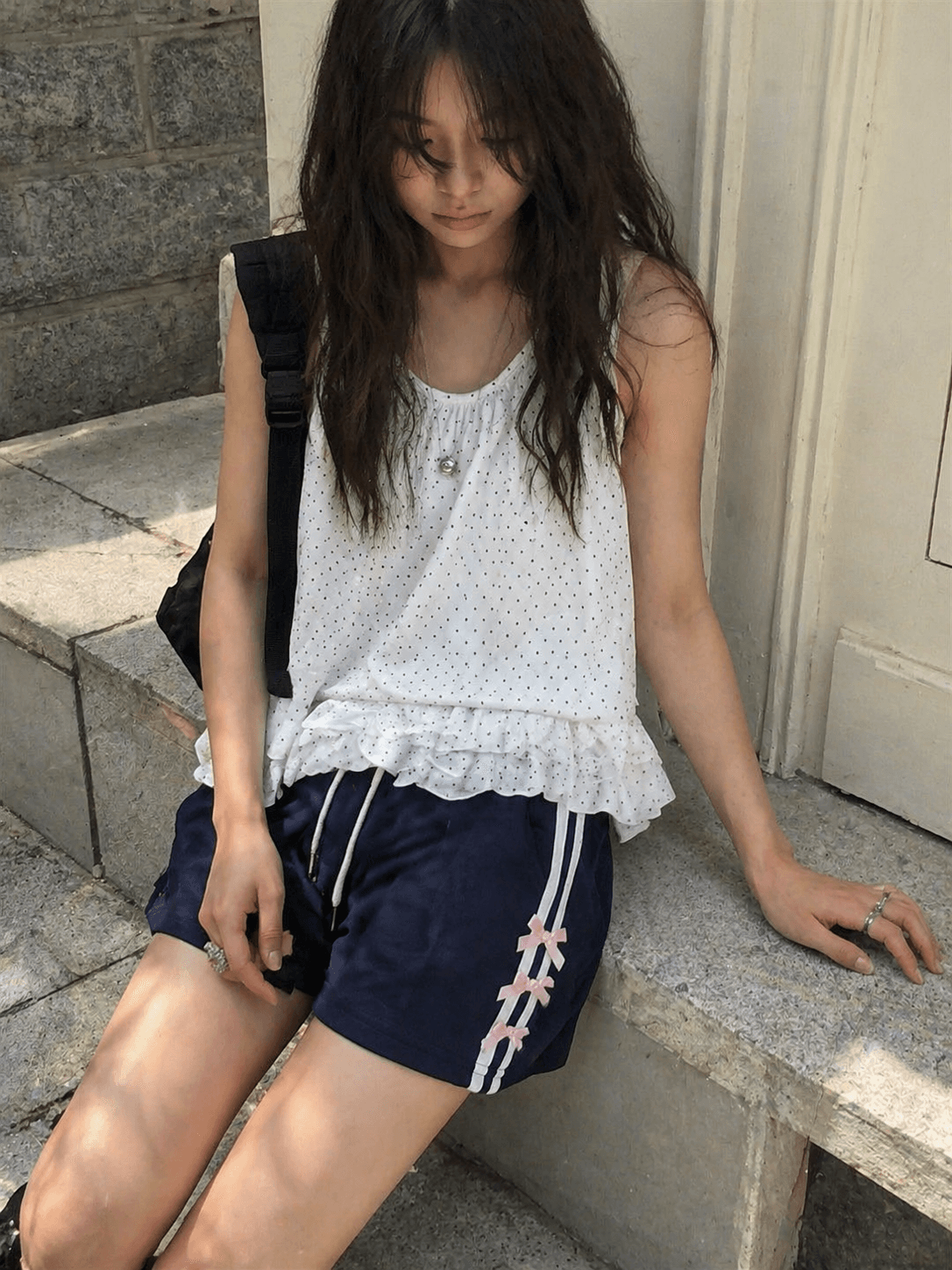 여름 2 색 한국 귀여운 소녀 일본식 측면 리본 수공 나비 매듭 장식 운동 반바지 캐주얼 바지 상세 이미지 4