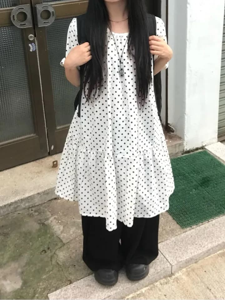 2 색 여름 한국 소녀 레트로 도트 도트 무늬 프린트 반팔 루즈핏 드레스 인형 치마 일본식