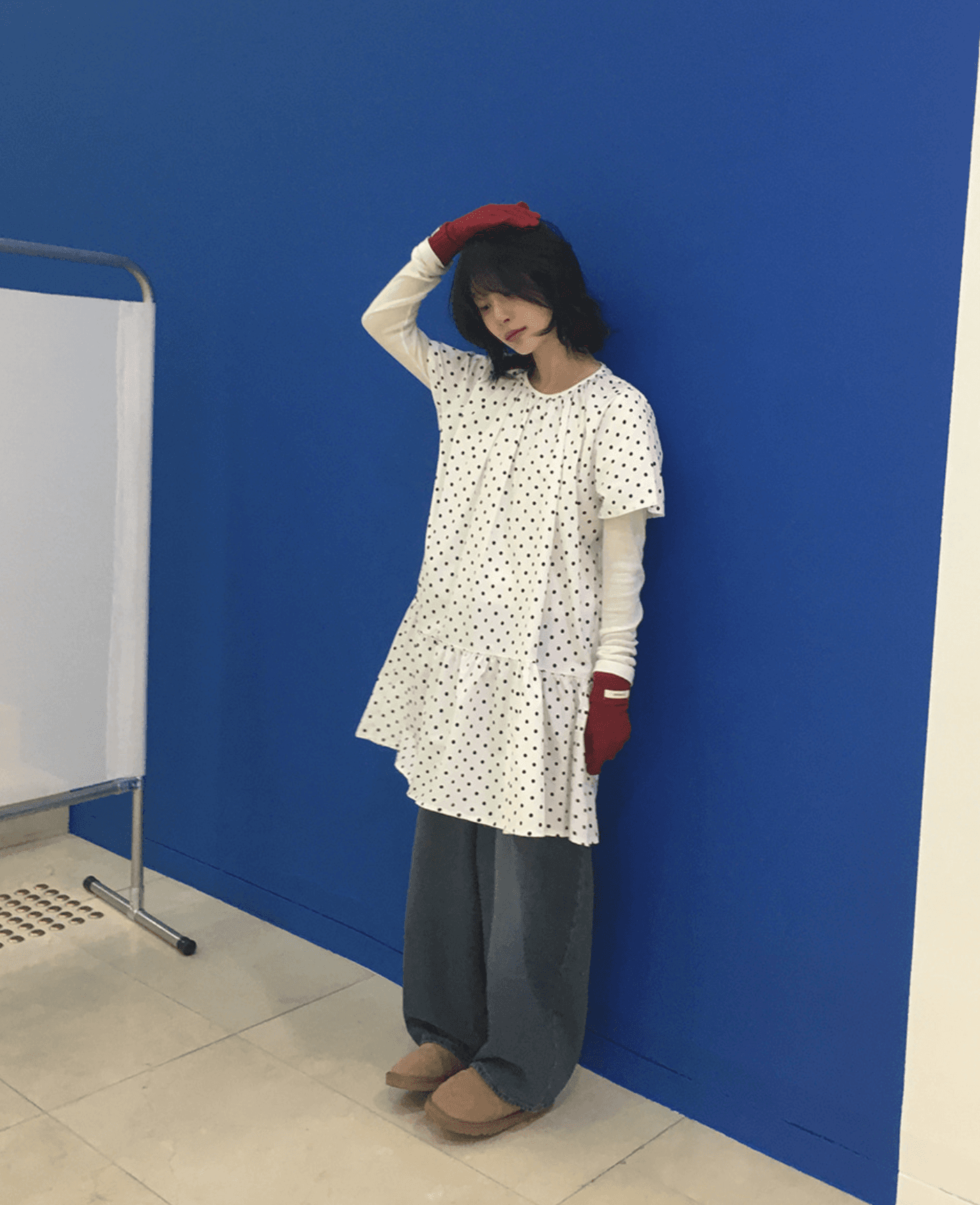 2 색 여름 한국 소녀 레트로 도트 도트 무늬 프린트 반팔 루즈핏 드레스 인형 치마 일본식 상세 이미지 19