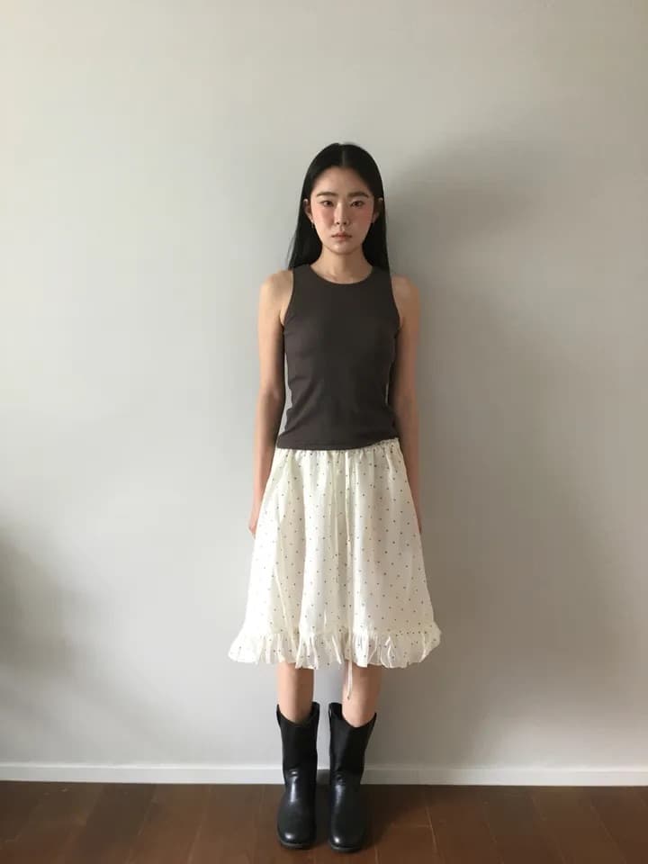 3 색 새로운 한국 디자인 작은 도트 무늬 프린트 광택 레이스 우산 치마 반신 스커트 귀여운 중간 스커트 일본식 상세 이미지 7