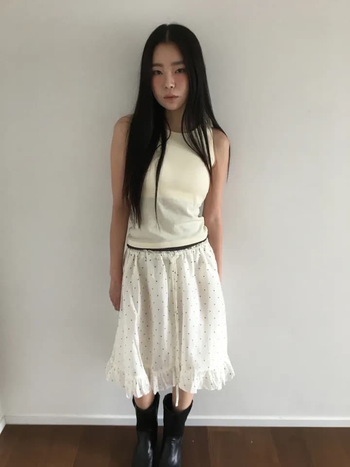 3 색 새로운 한국 디자인 작은 도트 무늬 프린트 광택 레이스 우산 치마 반신 스커트 귀여운 중간 스커트 일본식 상세 이미지 9