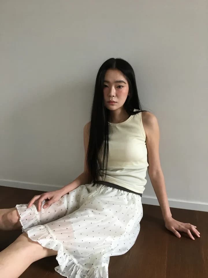 3 색 새로운 한국 디자인 작은 도트 무늬 프린트 광택 레이스 우산 치마 반신 스커트 귀여운 중간 스커트 일본식 상세 이미지 11