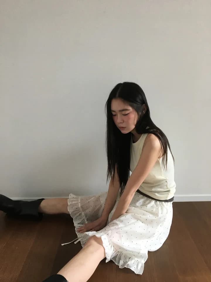 3 색 새로운 한국 디자인 작은 도트 무늬 프린트 광택 레이스 우산 치마 반신 스커트 귀여운 중간 스커트 일본식 상세 이미지 12