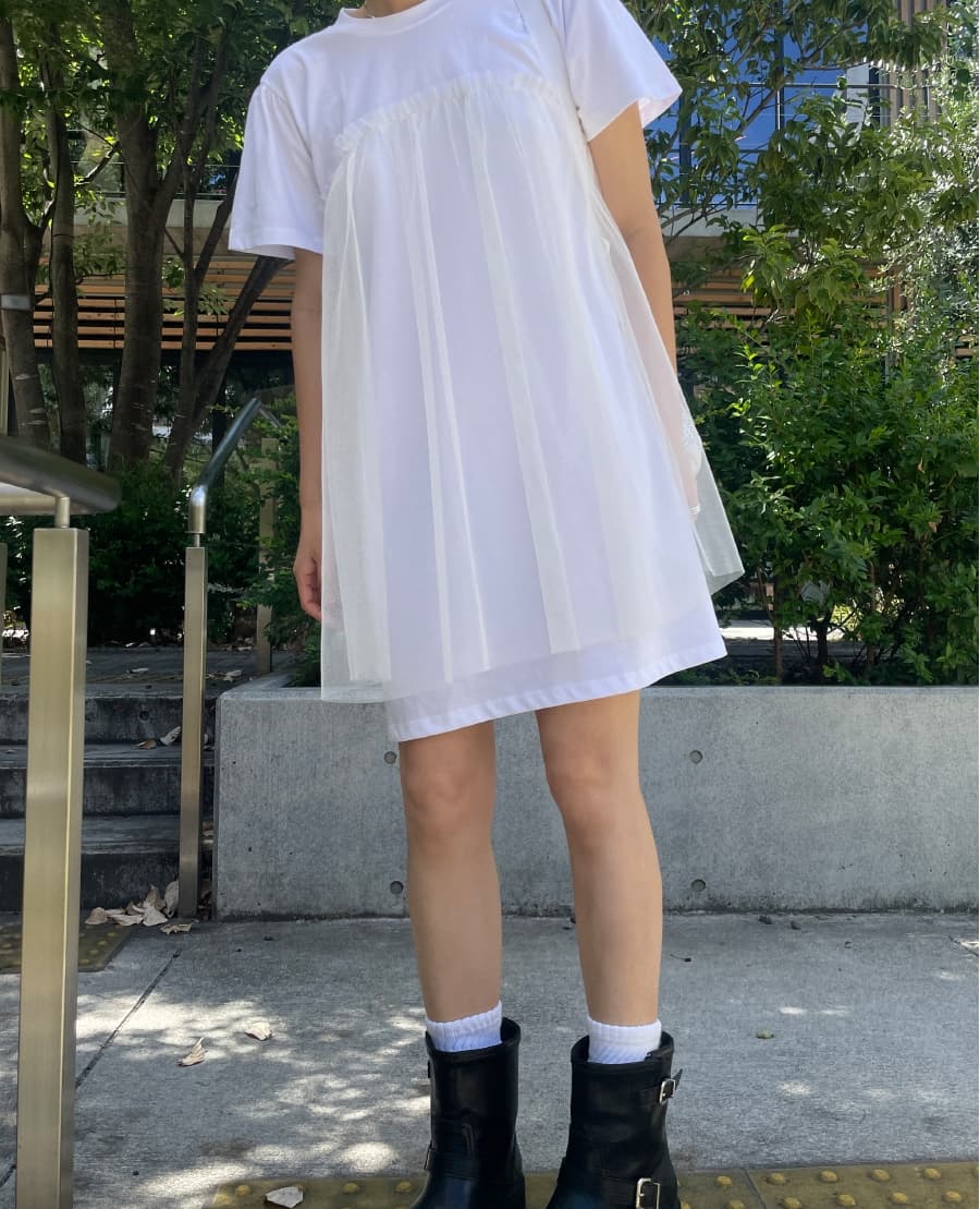 3 색 여름 한국 디자인 단색 패치워크 망사 소녀 바람 반팔 루즈핏 드레스 가짜 둘 일본식 이미지 4