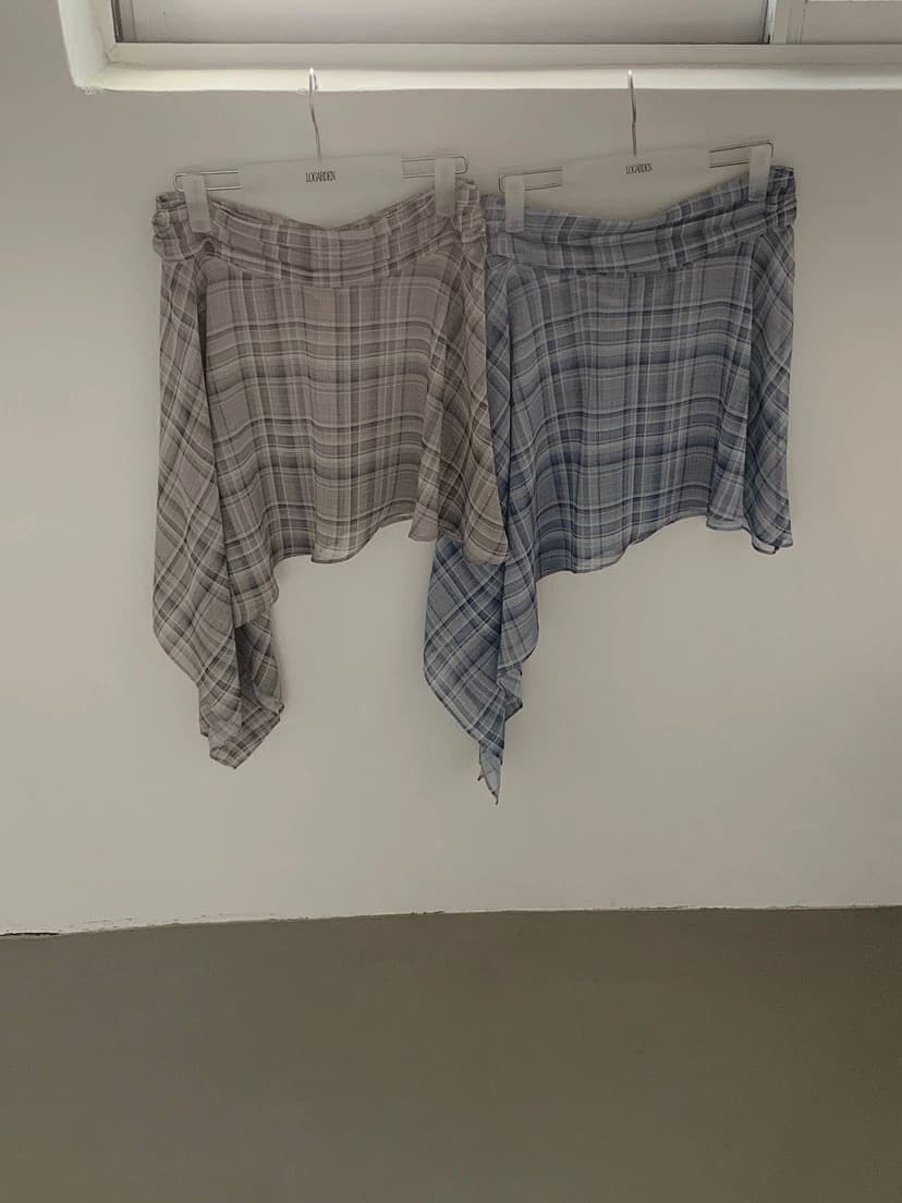 2 색 입력 한국 여름 레트로 체크무늬 프린트 쉬폰 불규칙 치마 외부 가져 가라. 시스루 반신 스커트 미니 스커트 상세 이미지 6