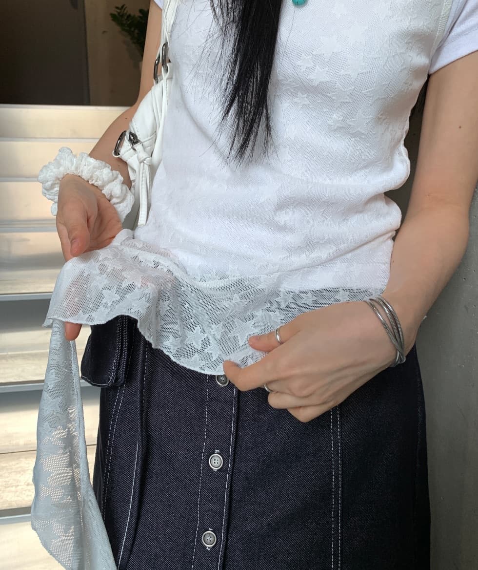 여름 새로운 2 색 입력 일본식 오각형 별 레이스 하라주쿠 스타일 조끼 밑단 불규칙 민소매 상세 이미지 2