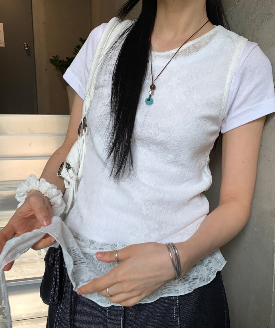 여름 새로운 2 색 입력 일본식 오각형 별 레이스 하라주쿠 스타일 조끼 밑단 불규칙 민소매 상세 이미지 3