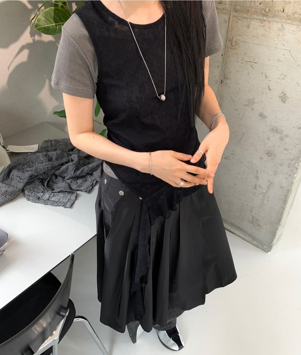 여름 새로운 2 색 입력 일본식 오각형 별 레이스 하라주쿠 스타일 조끼 밑단 불규칙 민소매 상세 이미지 9