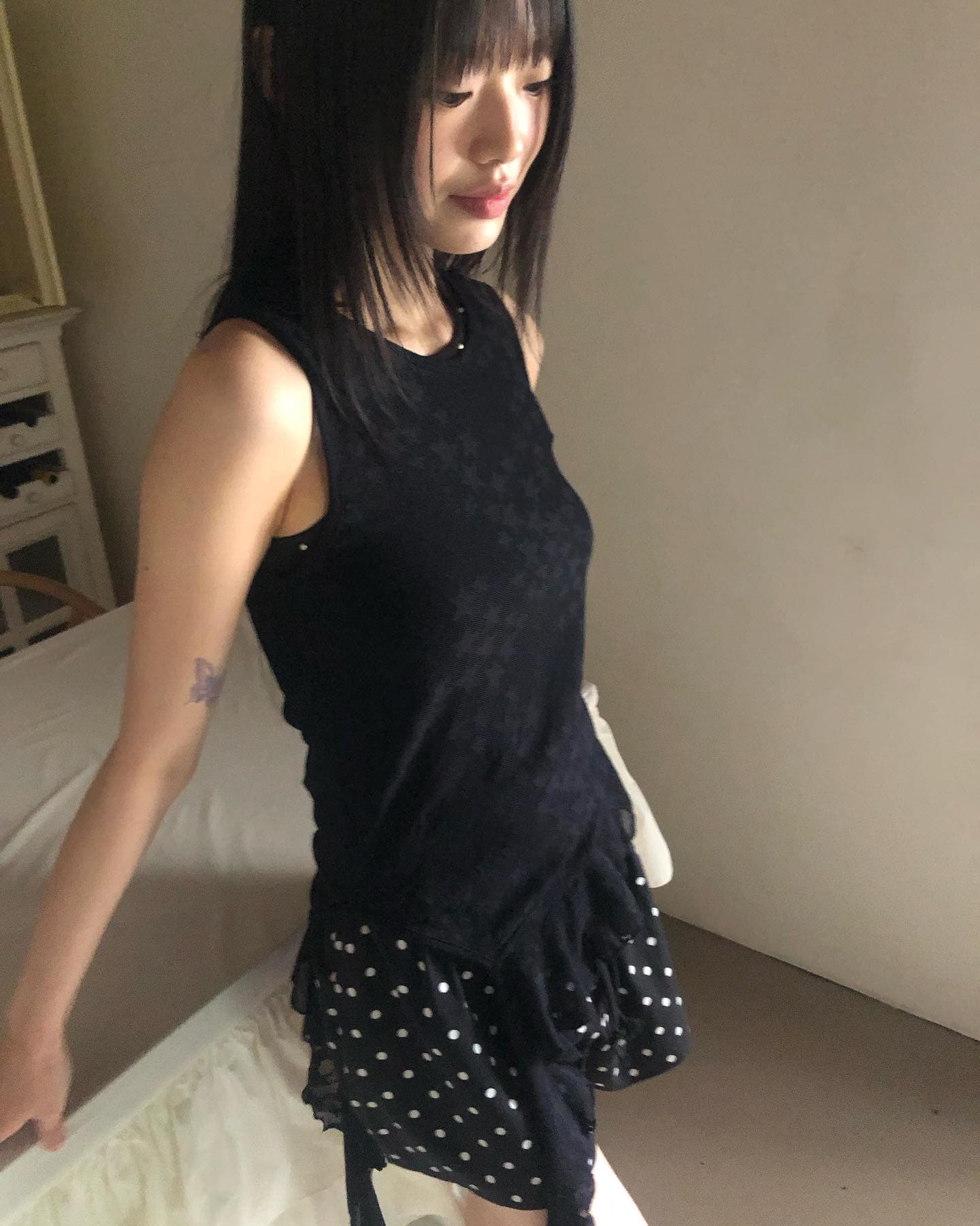 여름 새로운 2 색 입력 일본식 오각형 별 레이스 하라주쿠 스타일 조끼 밑단 불규칙 민소매 상세 이미지 21