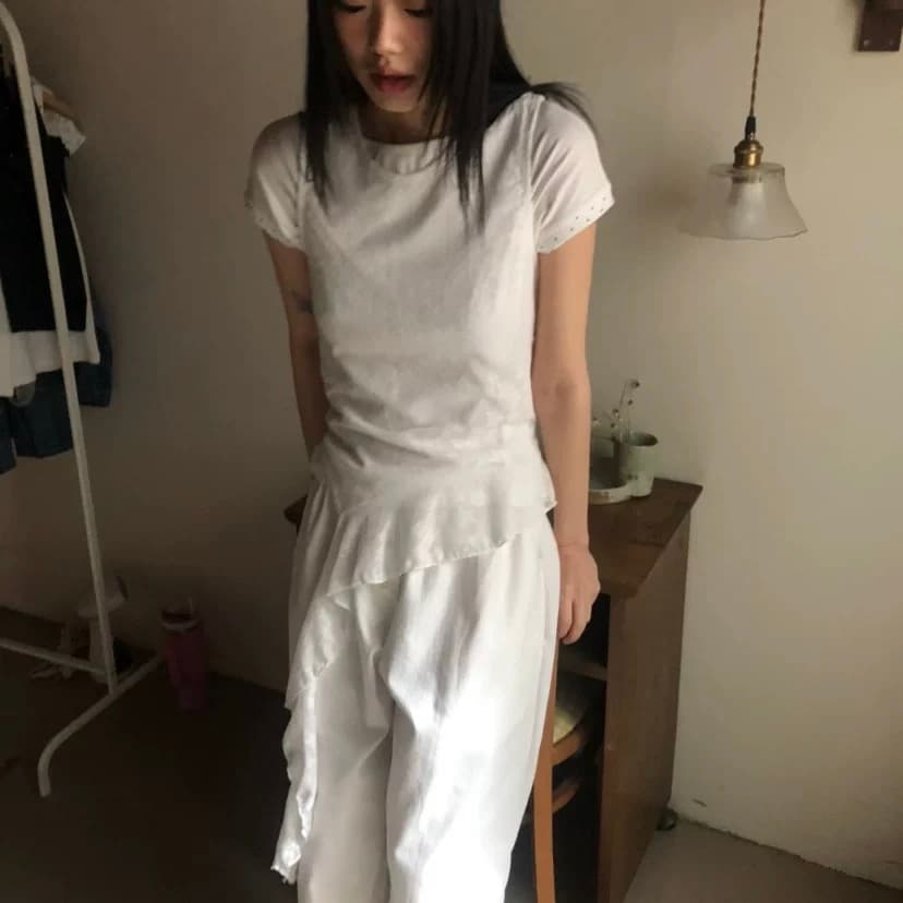 여름 새로운 2 색 입력 일본식 오각형 별 레이스 하라주쿠 스타일 조끼 밑단 불규칙 민소매 상세 이미지 32