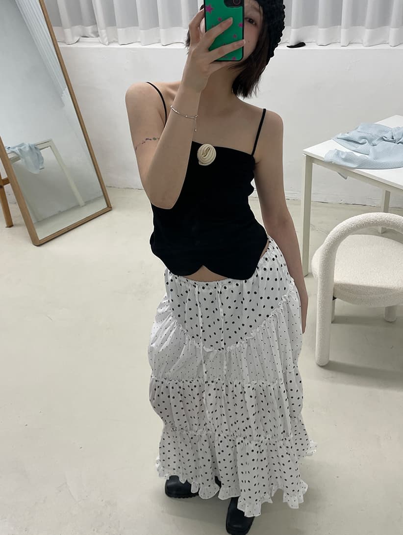 3 색 여름 일본식 한국 ins 레트로 작은 청신 귀여운 도트 도트 무늬 패치워크 레이스 반신 스커트 롱 스커트 이미지 4