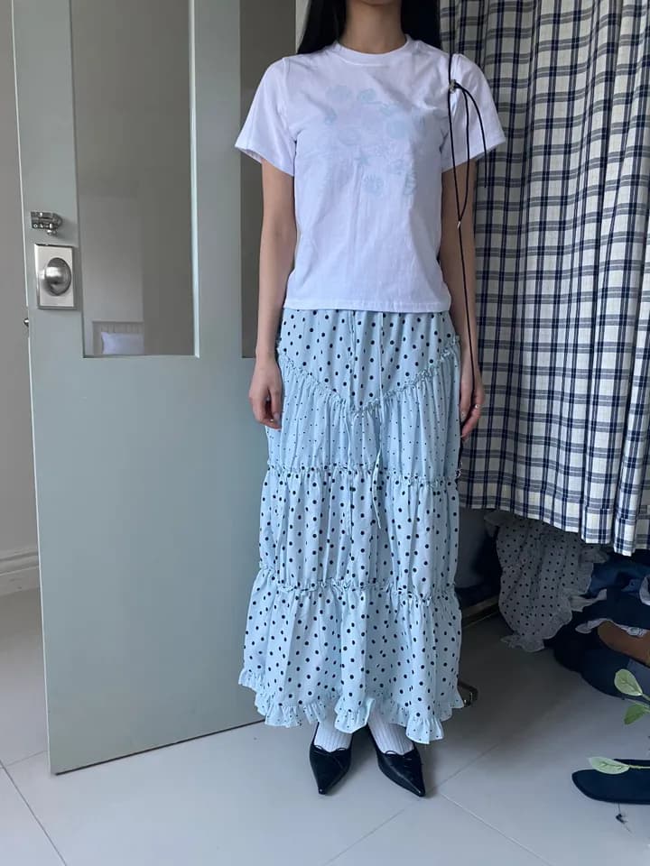 3 색 여름 일본식 한국 ins 레트로 작은 청신 귀여운 도트 도트 무늬 패치워크 레이스 반신 스커트 롱 스커트 상세 이미지 5