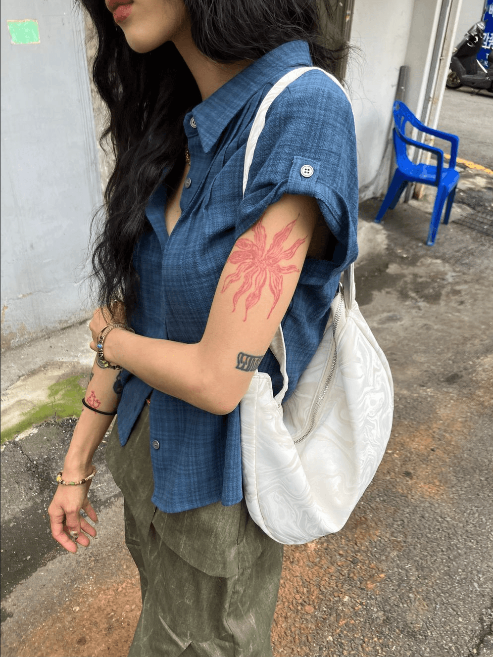 3 색 한국 여름 레트로 주름 체크무늬 반팔 셔츠 셔츠 일본식 맨위 고대 바람 학원 스타일 상세 이미지 10
