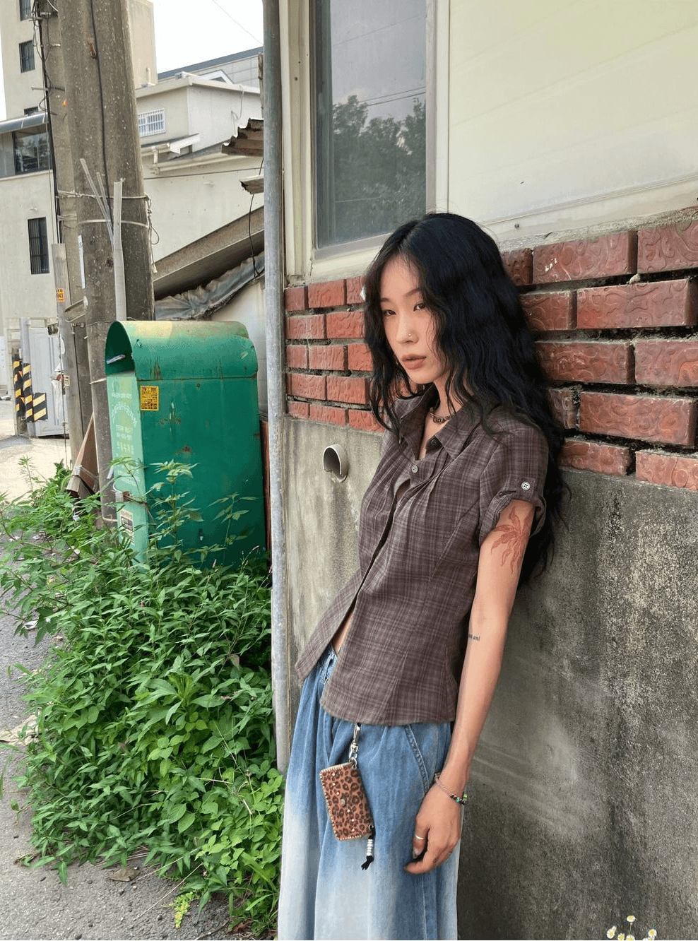 3 색 한국 여름 레트로 주름 체크무늬 반팔 셔츠 셔츠 일본식 맨위 고대 바람 학원 스타일 상세 이미지 16