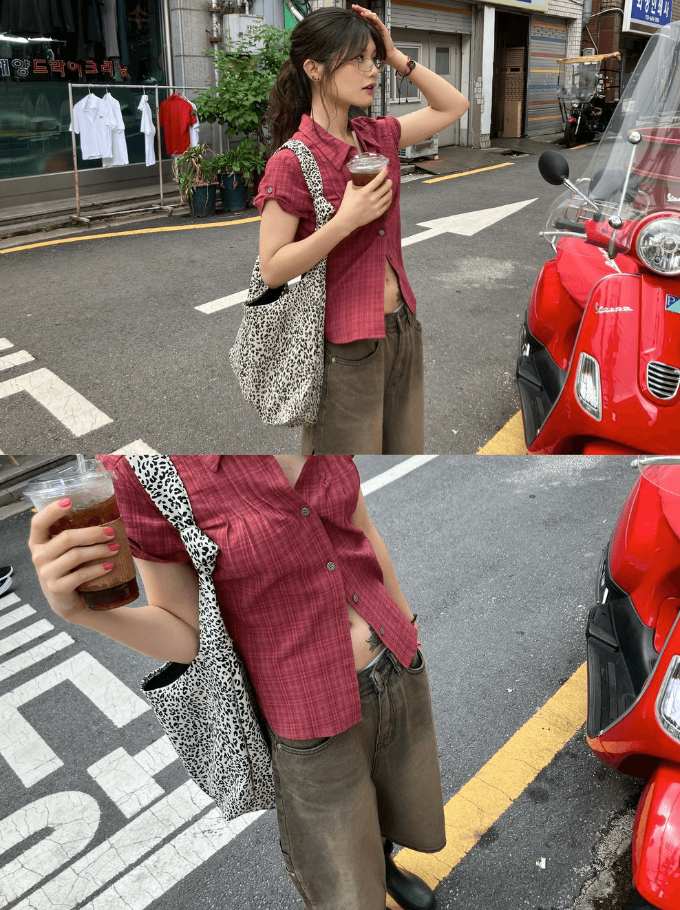 3 색 한국 여름 레트로 주름 체크무늬 반팔 셔츠 셔츠 일본식 맨위 고대 바람 학원 스타일 상세 이미지 21