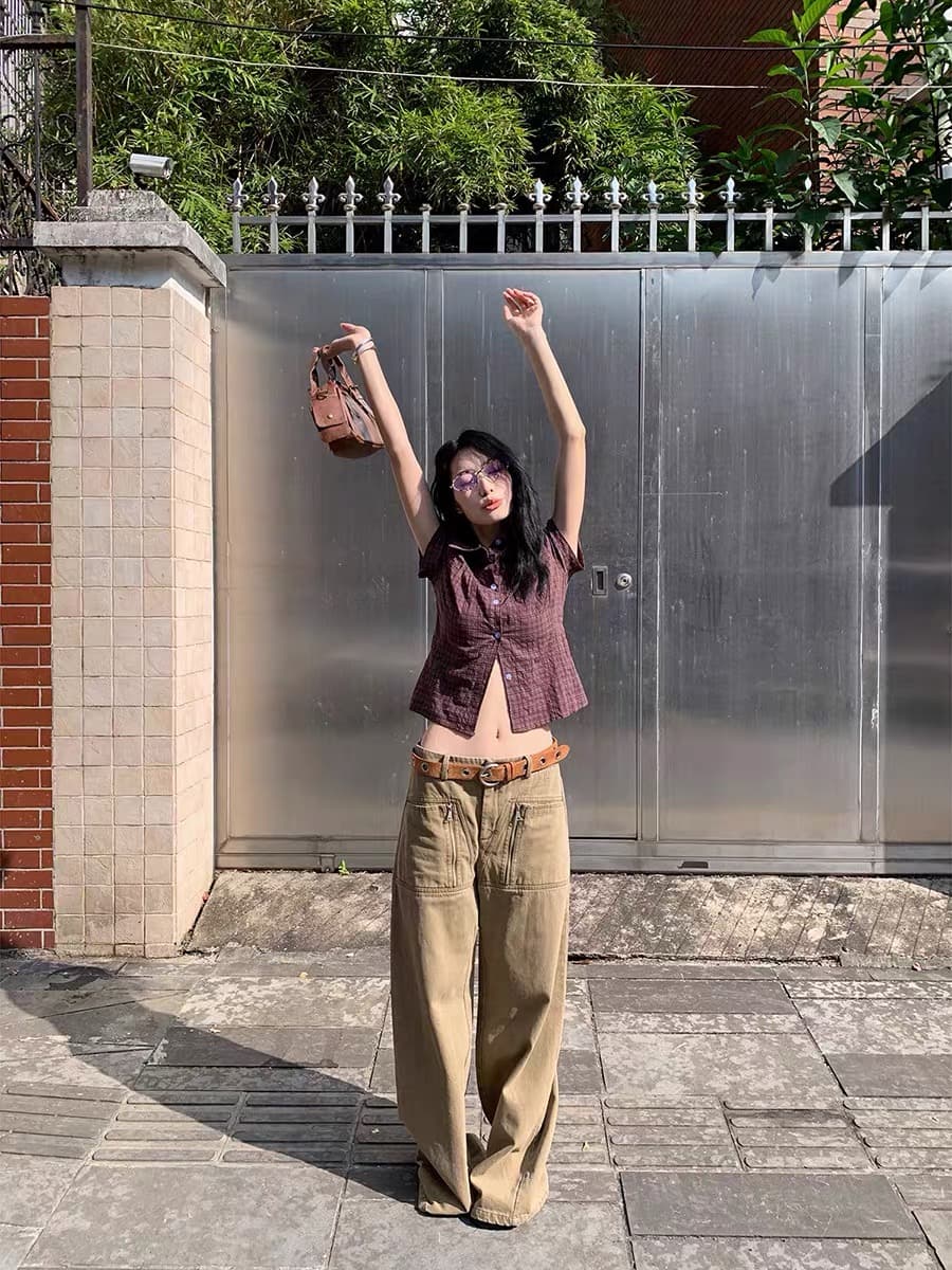 3 색 한국 여름 레트로 주름 체크무늬 반팔 셔츠 셔츠 일본식 맨위 고대 바람 학원 스타일 상세 이미지 25
