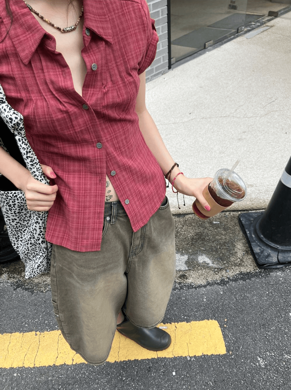 3 색 한국 여름 레트로 주름 체크무늬 반팔 셔츠 셔츠 일본식 맨위 고대 바람 학원 스타일 상세 이미지 27