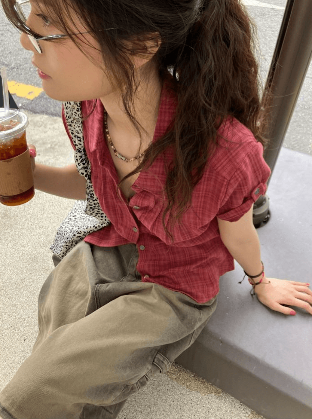 3 색 한국 여름 레트로 주름 체크무늬 반팔 셔츠 셔츠 일본식 맨위 고대 바람 학원 스타일 상세 이미지 29