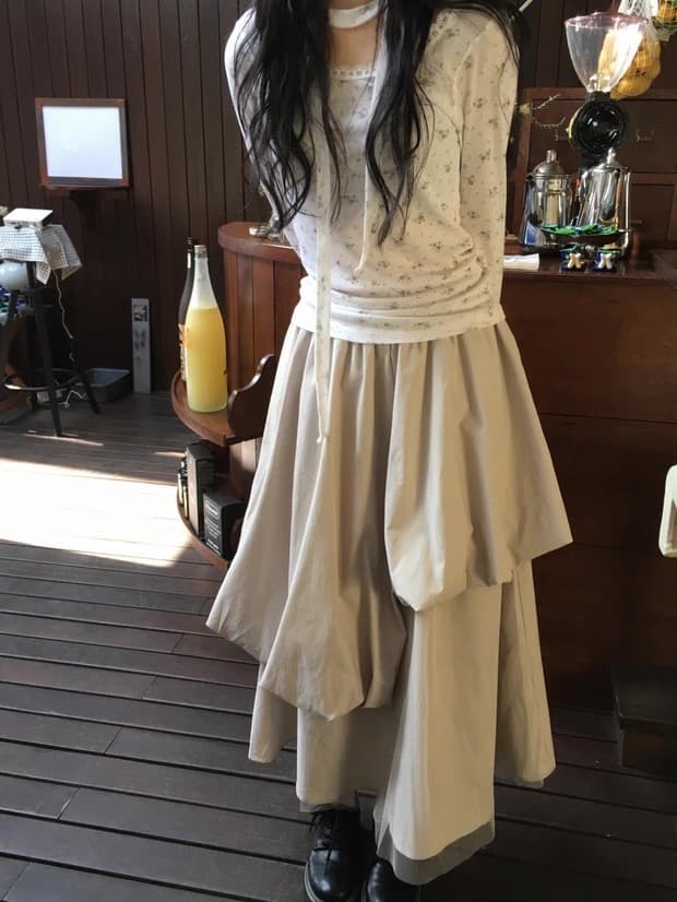 이른 가을 새로운 한국 소녀 바람 꽃무늬 꽃 프린트 레이스 레이스 행침 목 레이스업 만나는 긴팔 티셔츠 상세 이미지 21