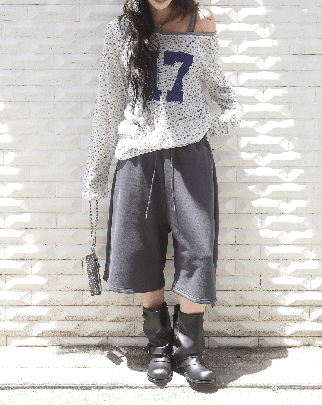 가을 새로운 한국 학원 소녀 꽃무늬 숫자 프린트 라이 경기 서울 얇은 스타일 긴팔 루즈핏 티셔츠 맨위 상세 이미지 17
