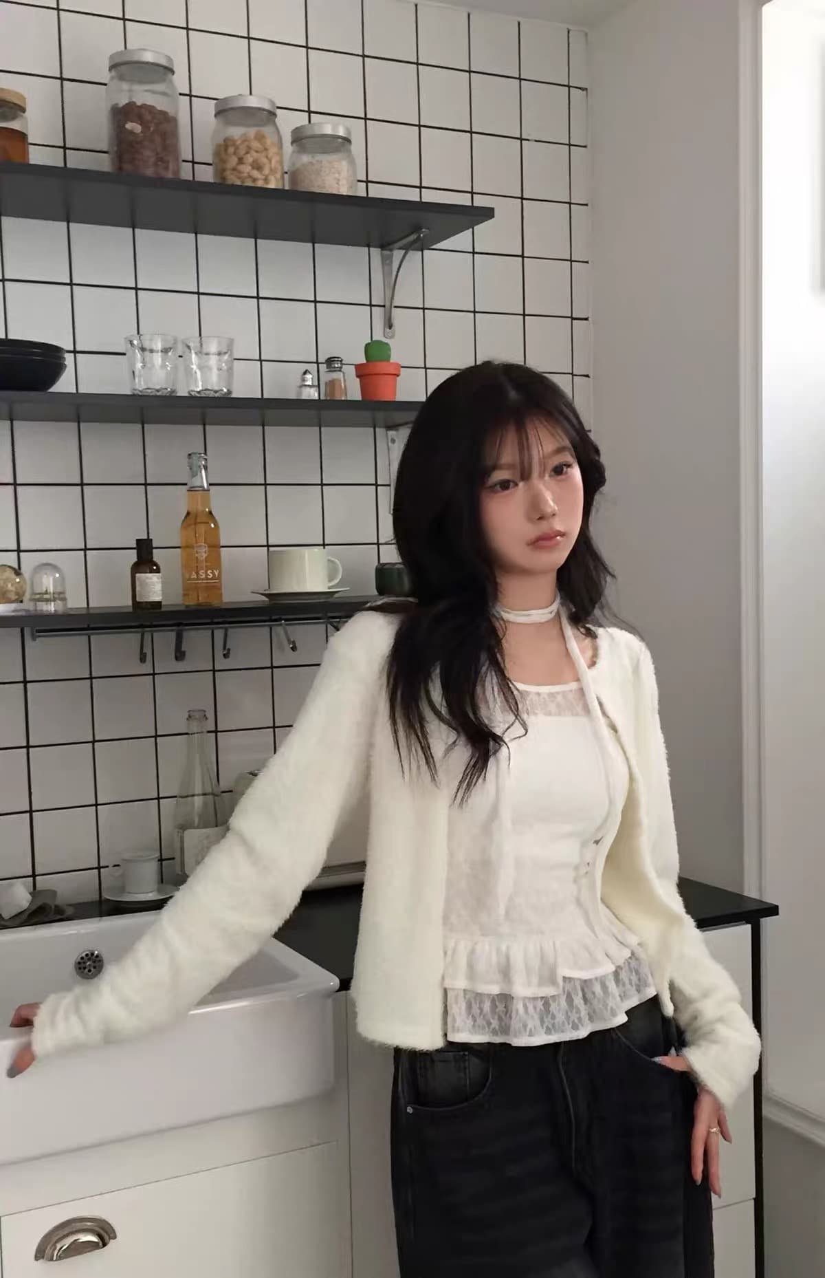 3 색 가을 겨울 새로운 한국 소녀 레트로 레이스 3 차원 리본 장식 치마 긴팔 맨위 티셔츠 궁정 상세 이미지 18