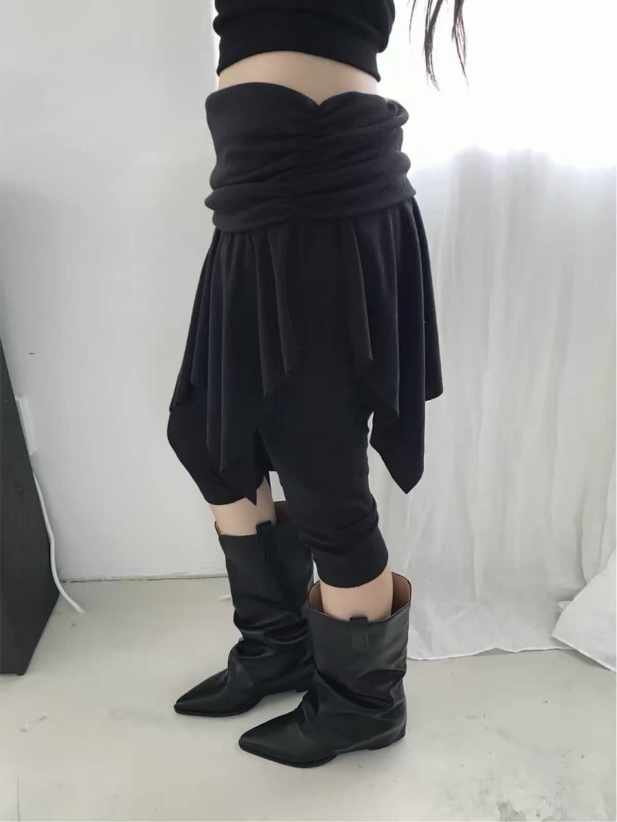 가을 발레 바람 한국 고유 한 디자인 불규칙 밑단 페이크 레이어드 7 분 레깅스 바지 타이트 팬츠 상세 이미지 1