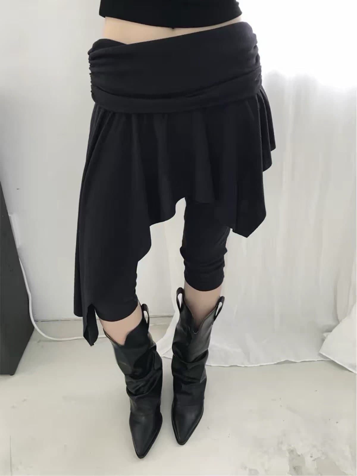 가을 발레 바람 한국 고유 한 디자인 불규칙 밑단 페이크 레이어드 7 분 레깅스 바지 타이트 팬츠 상세 이미지 3