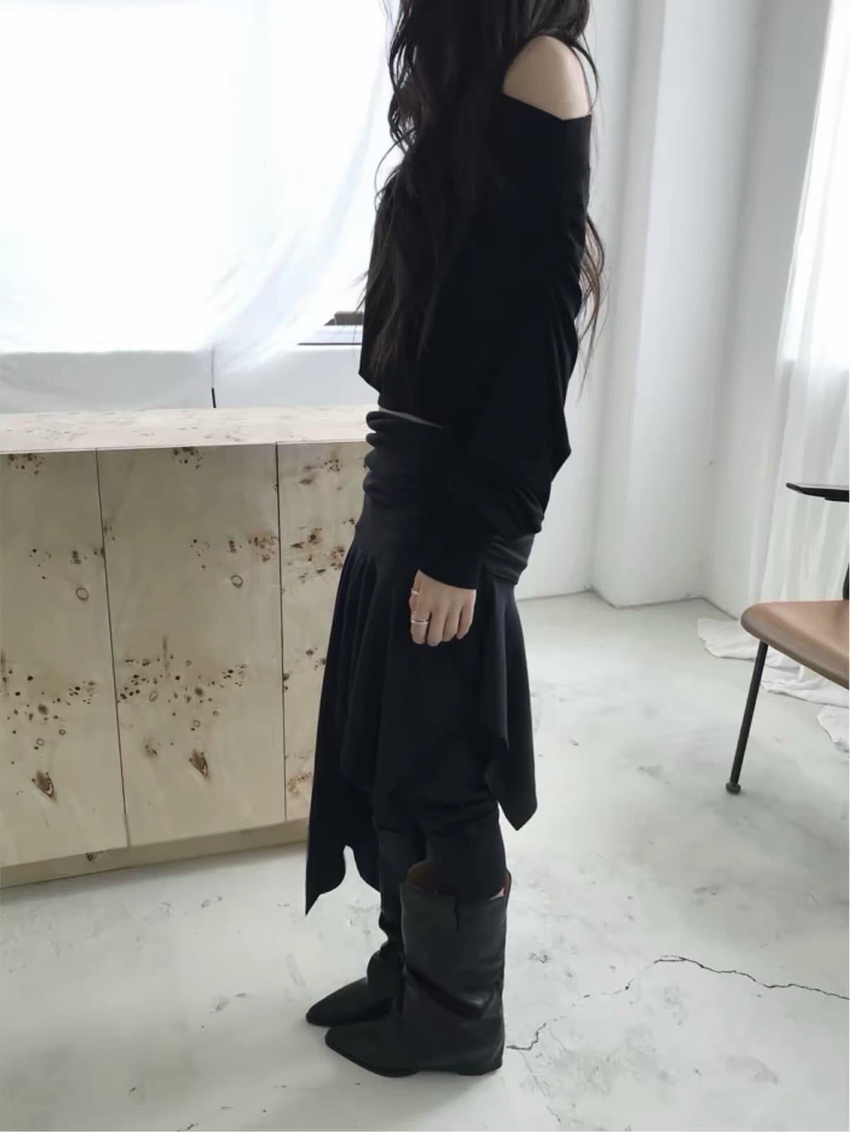 가을 발레 바람 한국 고유 한 디자인 불규칙 밑단 페이크 레이어드 7 분 레깅스 바지 타이트 팬츠 상세 이미지 4