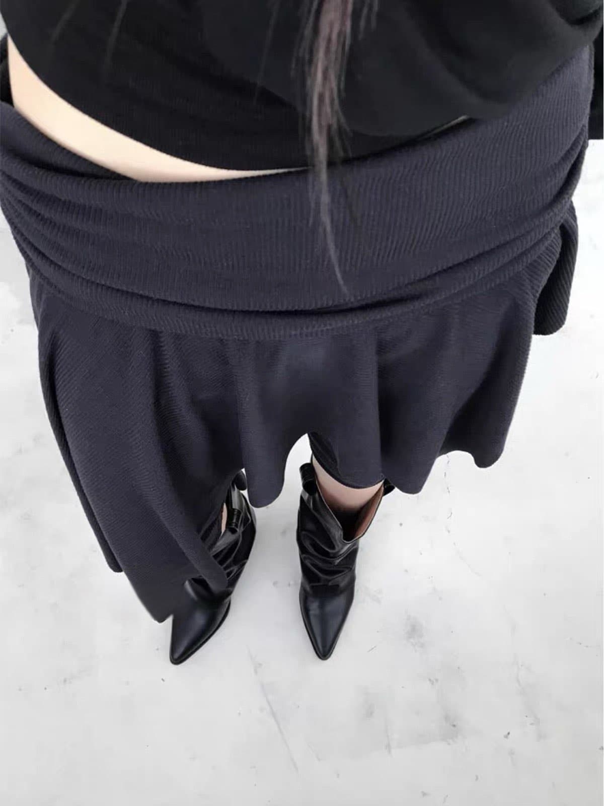 가을 발레 바람 한국 고유 한 디자인 불규칙 밑단 페이크 레이어드 7 분 레깅스 바지 타이트 팬츠 상세 이미지 10