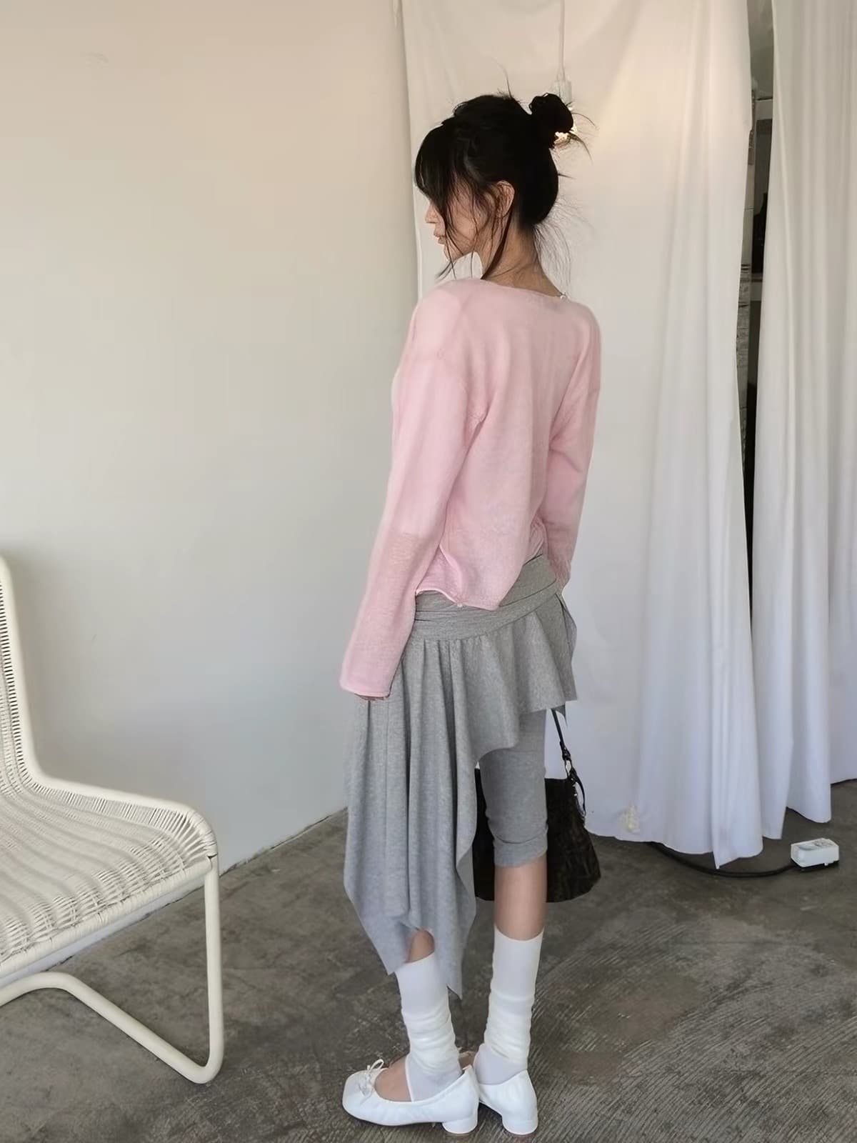 가을 발레 바람 한국 고유 한 디자인 불규칙 밑단 페이크 레이어드 7 분 레깅스 바지 타이트 팬츠 상세 이미지 27