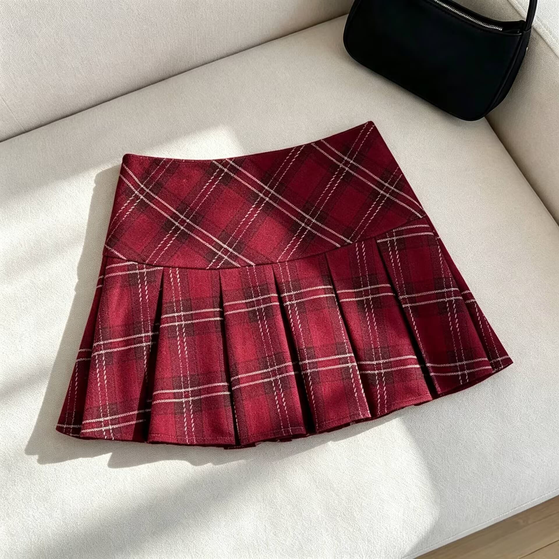 아메리칸 체크무늬 반신 스커트 여성 가을 겨울 나비 매듭 한 마디 슬림해 보이는 플리츠 스커트 핫걸 미니 스커트 A라인 스커트 여성 상세 이미지 4