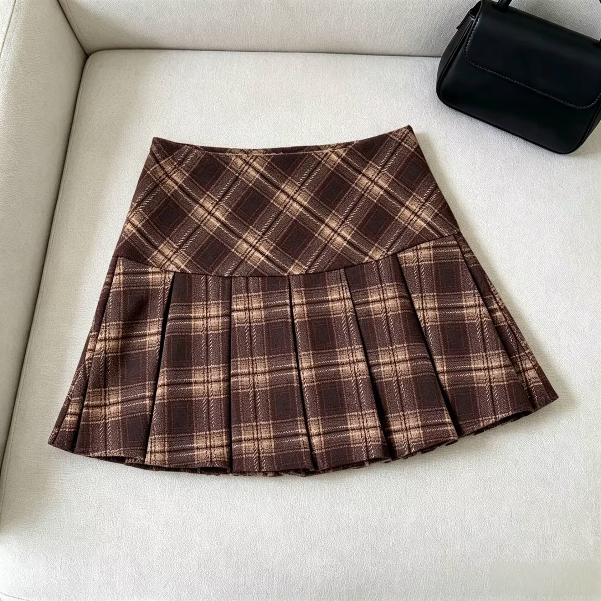 아메리칸 체크무늬 반신 스커트 여성 가을 겨울 나비 매듭 한 마디 슬림해 보이는 플리츠 스커트 핫걸 미니 스커트 A라인 스커트 여성 상세 이미지 7