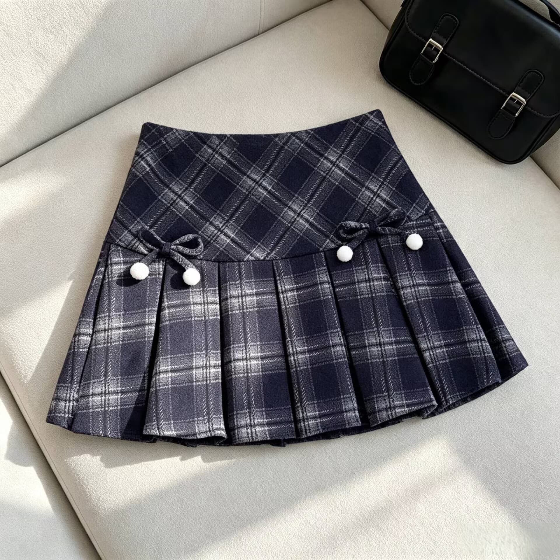 아메리칸 체크무늬 반신 스커트 여성 가을 겨울 나비 매듭 한 마디 슬림해 보이는 플리츠 스커트 핫걸 미니 스커트 A라인 스커트 여성 상세 이미지 8