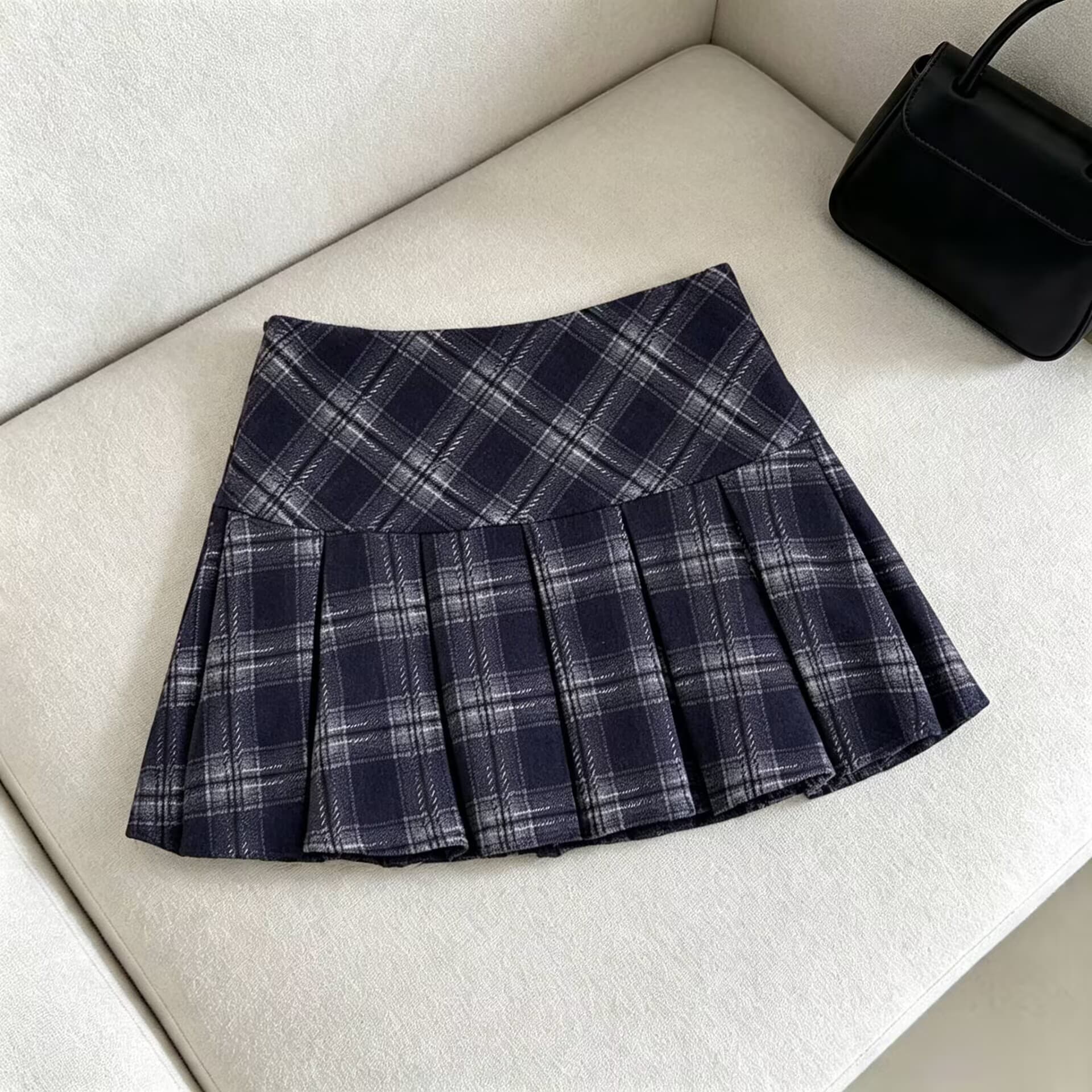 아메리칸 체크무늬 반신 스커트 여성 가을 겨울 나비 매듭 한 마디 슬림해 보이는 플리츠 스커트 핫걸 미니 스커트 A라인 스커트 여성 상세 이미지 9