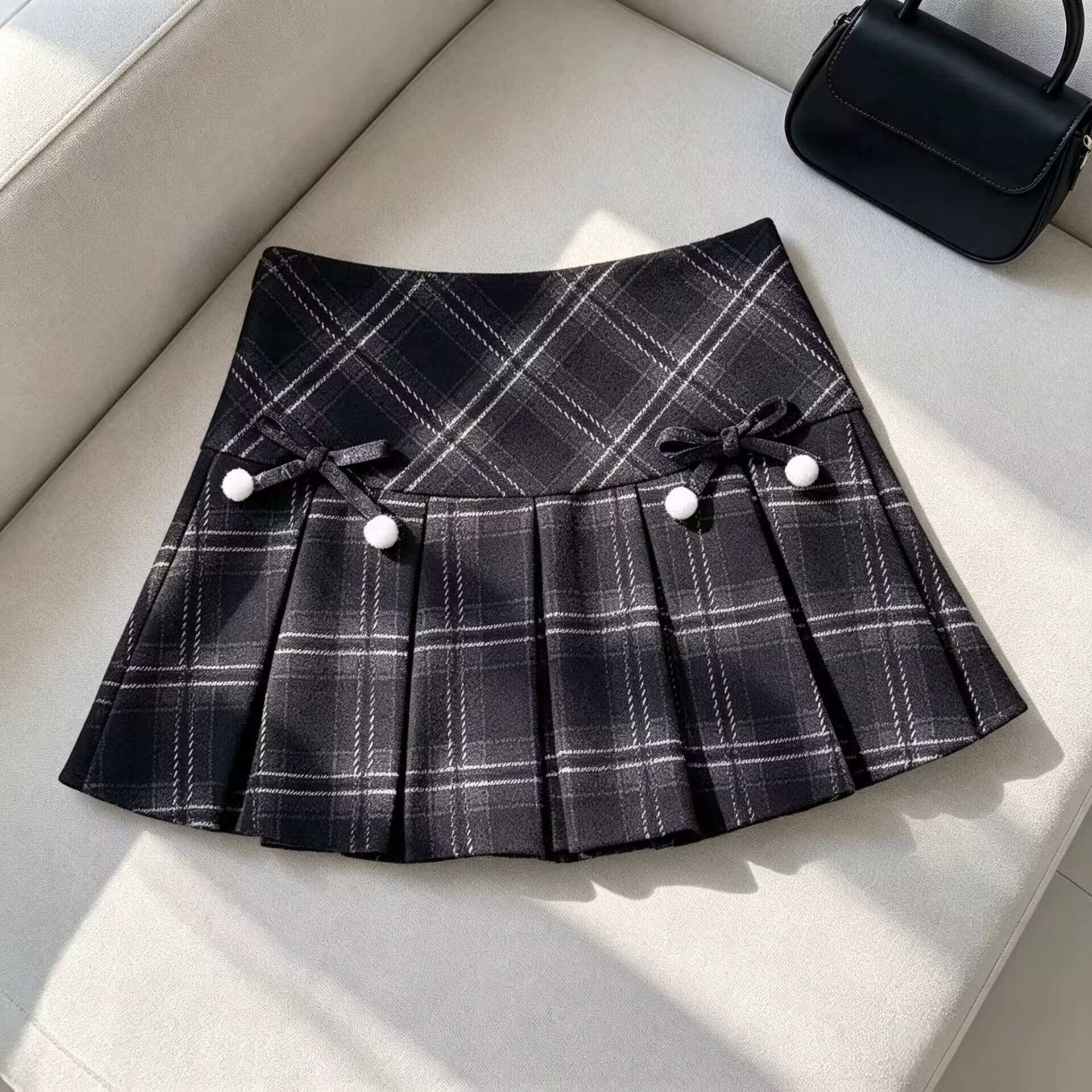 아메리칸 체크무늬 반신 스커트 여성 가을 겨울 나비 매듭 한 마디 슬림해 보이는 플리츠 스커트 핫걸 미니 스커트 A라인 스커트 여성 상세 이미지 10