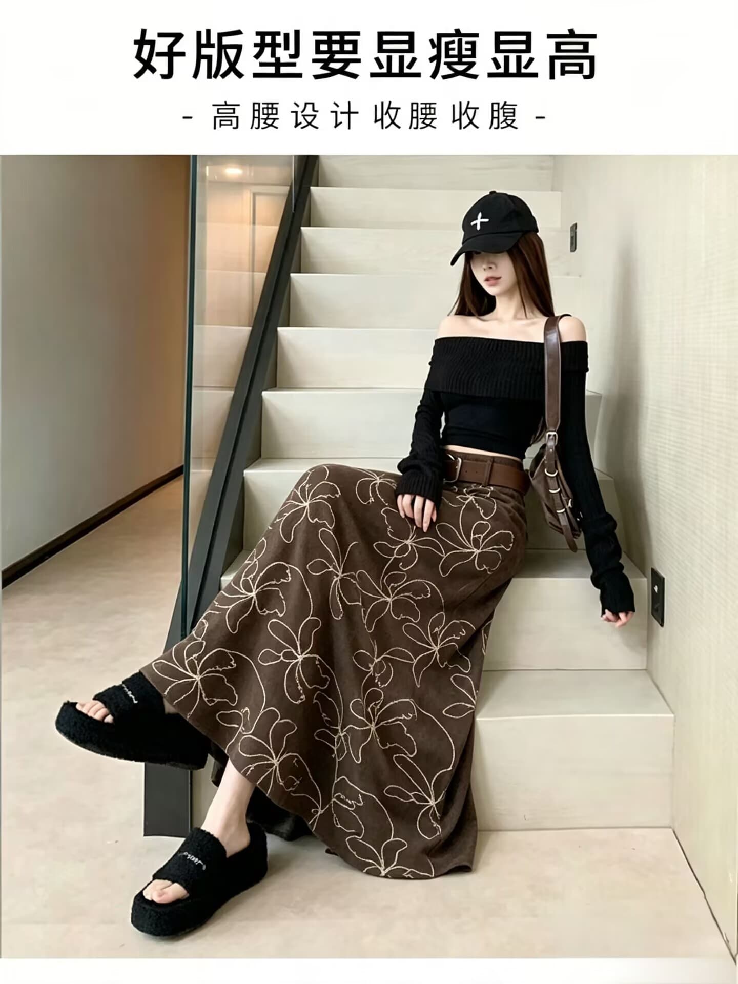 실사 새로운 한국 스타일 레트로 스타일 자수 한 마디 반신 스커트 여성 하이웨이스트 슬림해 보이는 다용도 외국 가스 롱 코트 치마 트렌디 상세 이미지 4