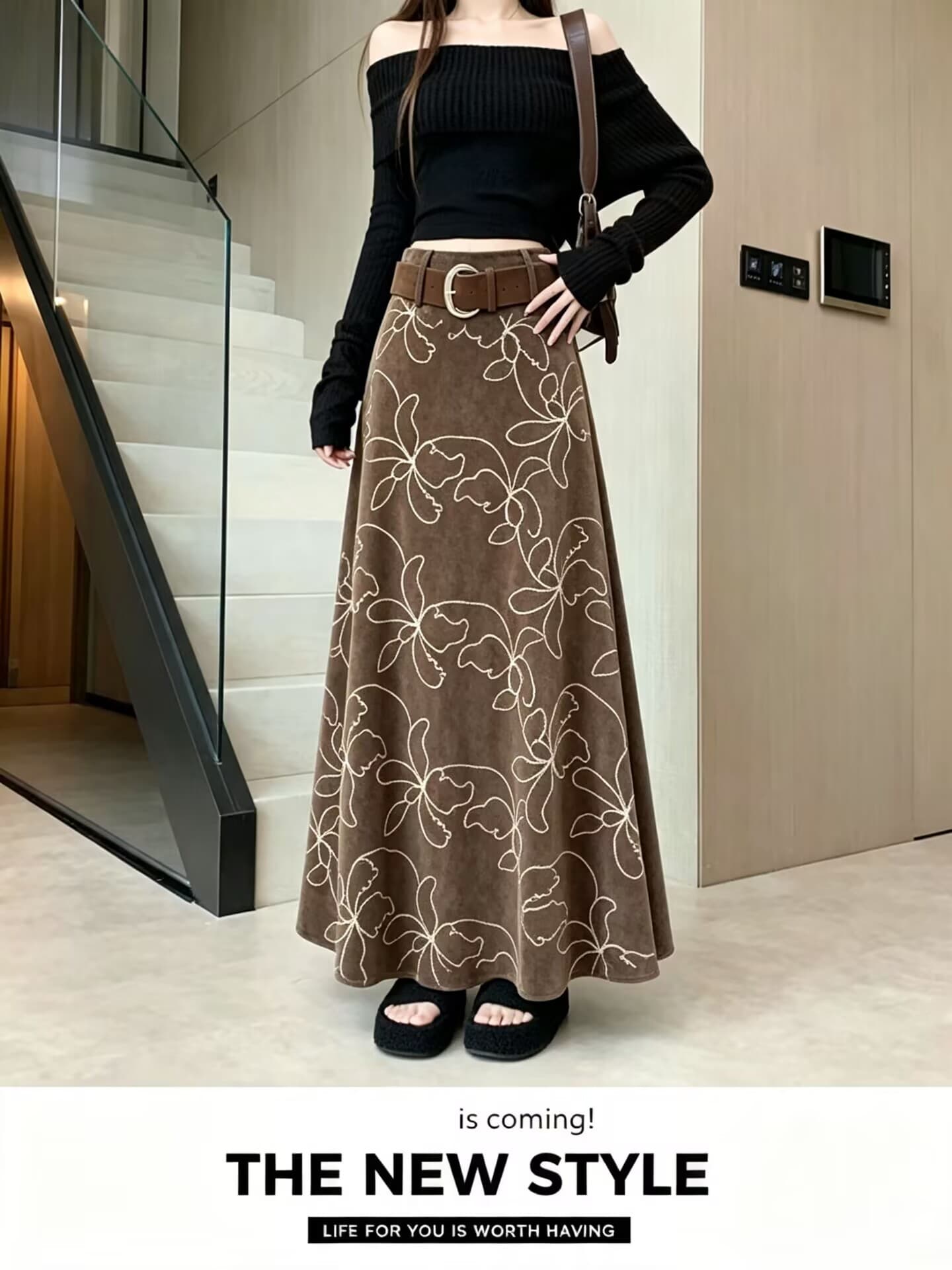 실사 새로운 한국 스타일 레트로 스타일 자수 한 마디 반신 스커트 여성 하이웨이스트 슬림해 보이는 다용도 외국 가스 롱 코트 치마 트렌디 상세 이미지 7