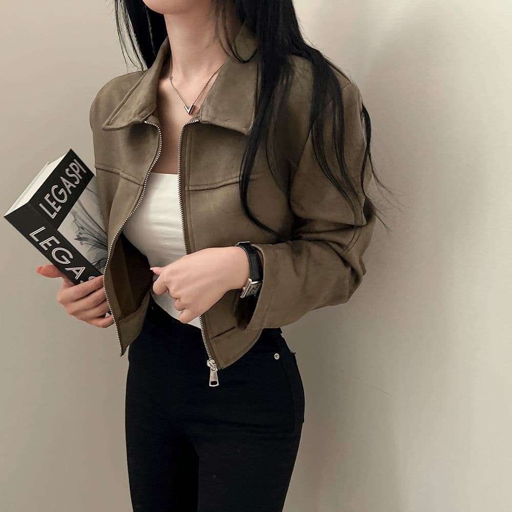 한국 chic 가을 레트로 잘 생긴 폴로 칼라 당겨서 사슬 루즈핏 다용도 긴팔 플러시 쇼트 스타일 재킷 여성 코트 이미지 2