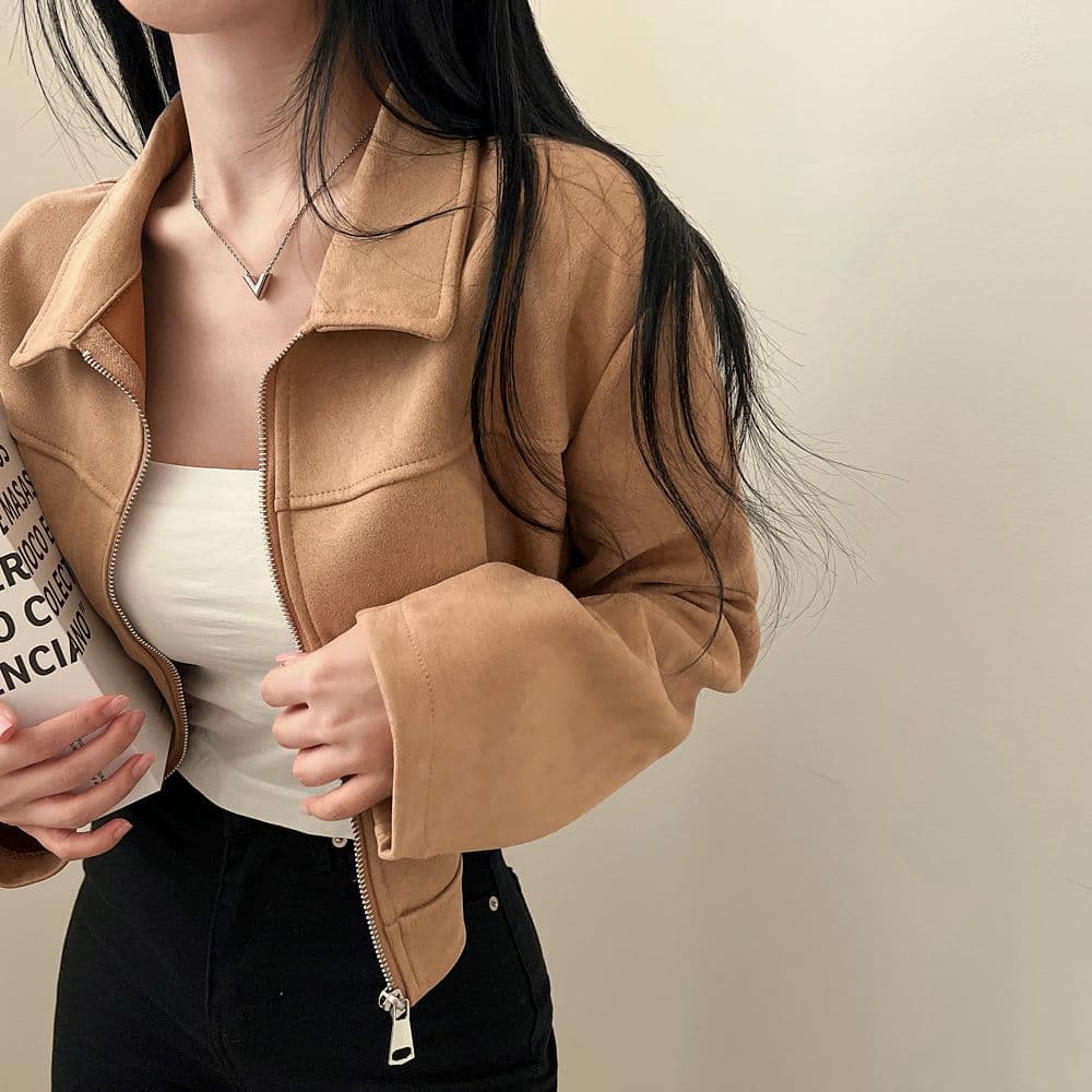 한국 chic 가을 레트로 잘 생긴 폴로 칼라 당겨서 사슬 루즈핏 다용도 긴팔 플러시 쇼트 스타일 재킷 여성 코트 이미지 4