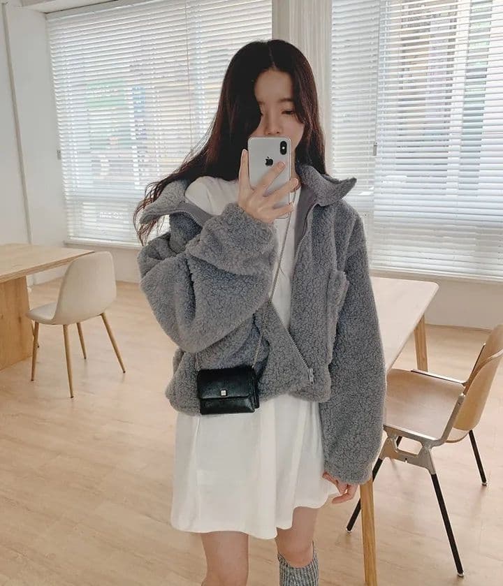 한국 chic 가을 겨울 새로운 레트로 반하이넥 당겨서 사슬 빅 포켓 다용도 두꺼운 보온 양털 재킷 이미지 4