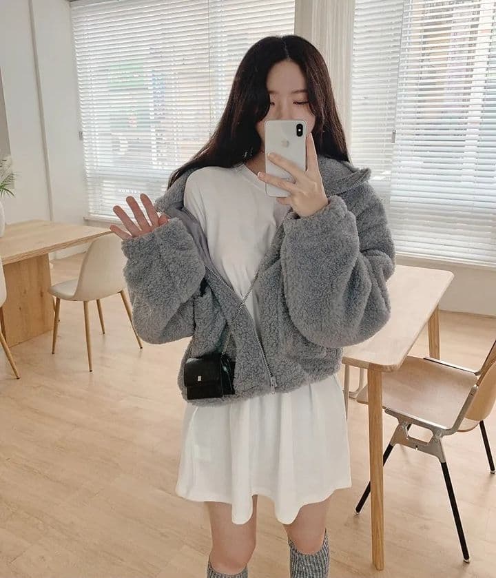 한국 chic 가을 겨울 새로운 레트로 반하이넥 당겨서 사슬 빅 포켓 다용도 두꺼운 보온 양털 재킷 상세 이미지 12