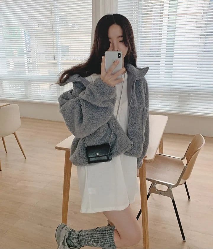 한국 chic 가을 겨울 새로운 레트로 반하이넥 당겨서 사슬 빅 포켓 다용도 두꺼운 보온 양털 재킷 상세 이미지 15