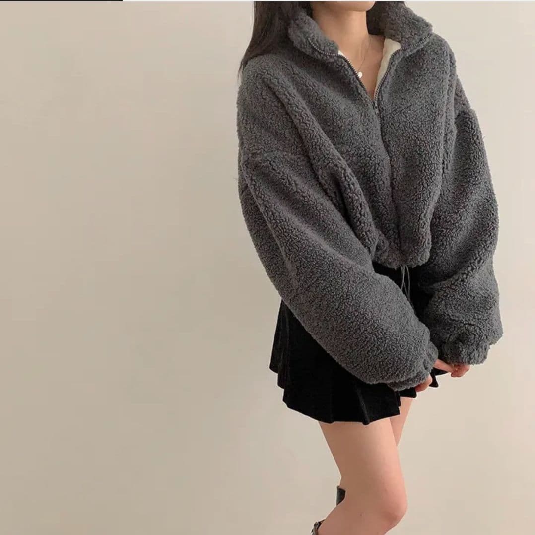 한국 chic 가을 겨울 새로운 품격 스탠드 칼라 당겨서 사슬 플리스 플러시 디자인 센스 다용도 쇼트 스타일 면 옷 여성 코트 상세 이미지 8
