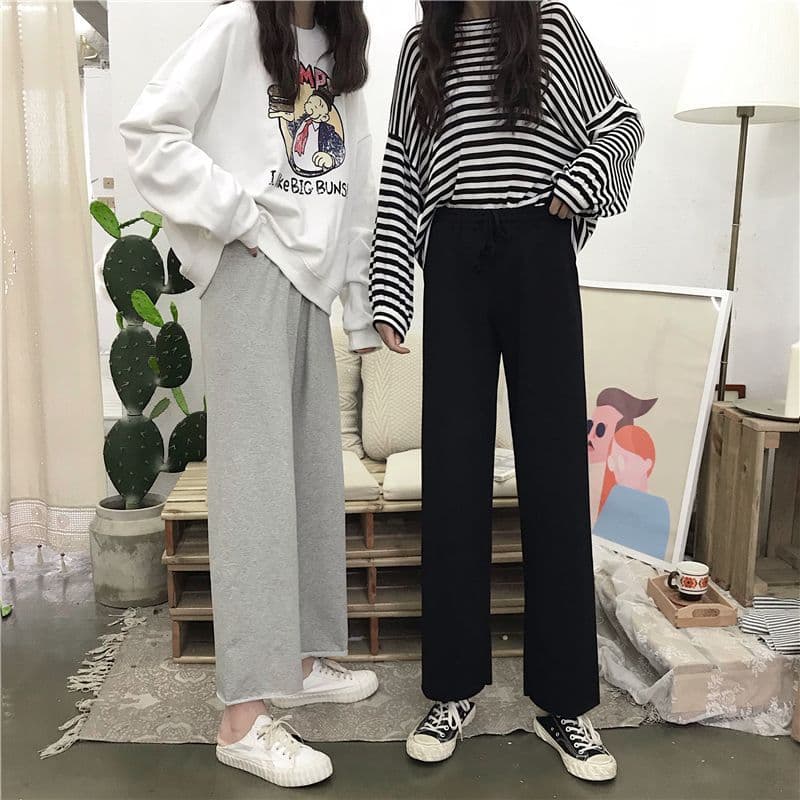 봄 새로운 한국 스타일 얇은 스타일 캐주얼 바지 루즈핏 슬림해 보이는 허리밴드 학생 다용도 스트레이트 와이드 레깅스 바지 상세 이미지 4