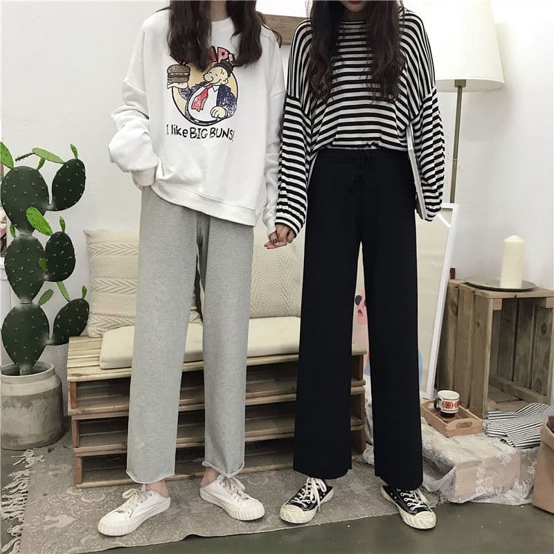 봄 새로운 한국 스타일 얇은 스타일 캐주얼 바지 루즈핏 슬림해 보이는 허리밴드 학생 다용도 스트레이트 와이드 레깅스 바지 상세 이미지 5